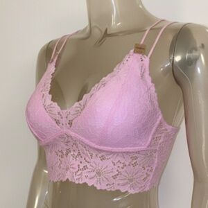 Victoria’s Secret Pink Lace Bralette Top Coquette Boho Festival Pink Floral M